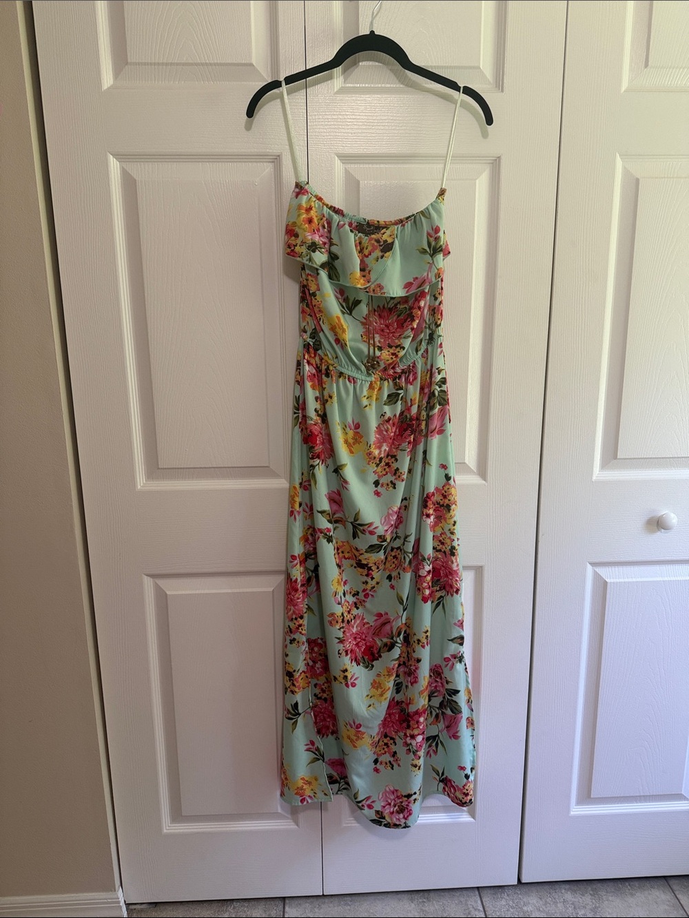 Speed Control Mint Floral Maxi Dress with Pink & Yellow Blooms